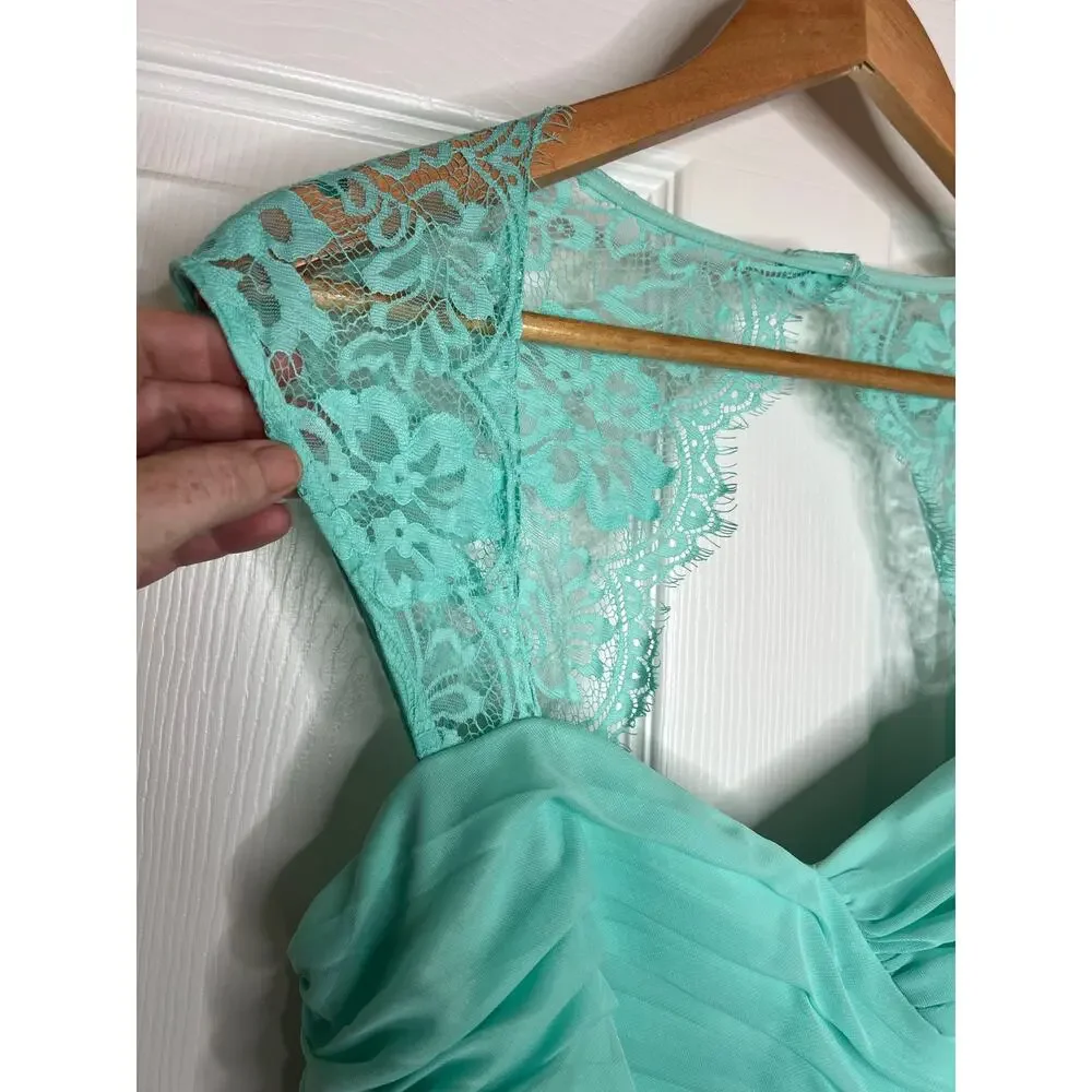 Scarlett Women's Mint Dress Lace Detail Sleeves Pleated Bridesmaid Size 16 - Picture 5 of 15